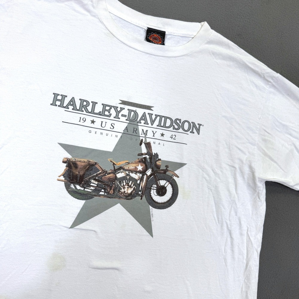 Vintage Harley-Davidson US Army Shirt Men XL White 1998 Motorcycle Tultex Biker